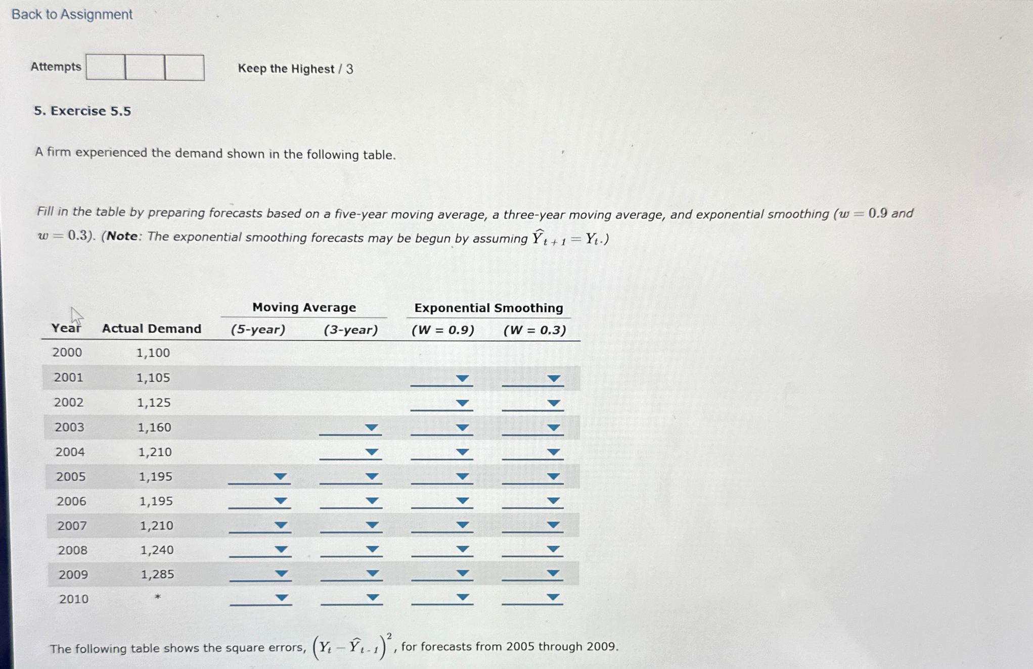  Back to Assignment Attempts Keep the Highest ?3 5. Exercise 5.5
