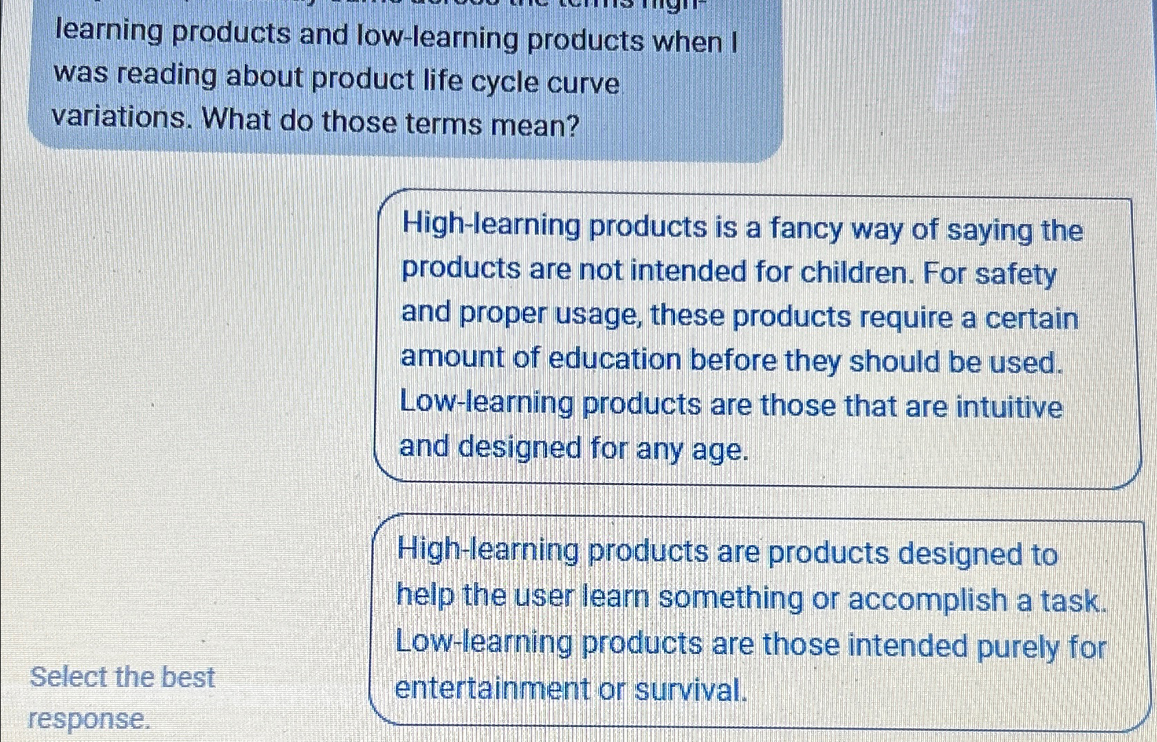  learning products and low-learning products when I was reading about product
