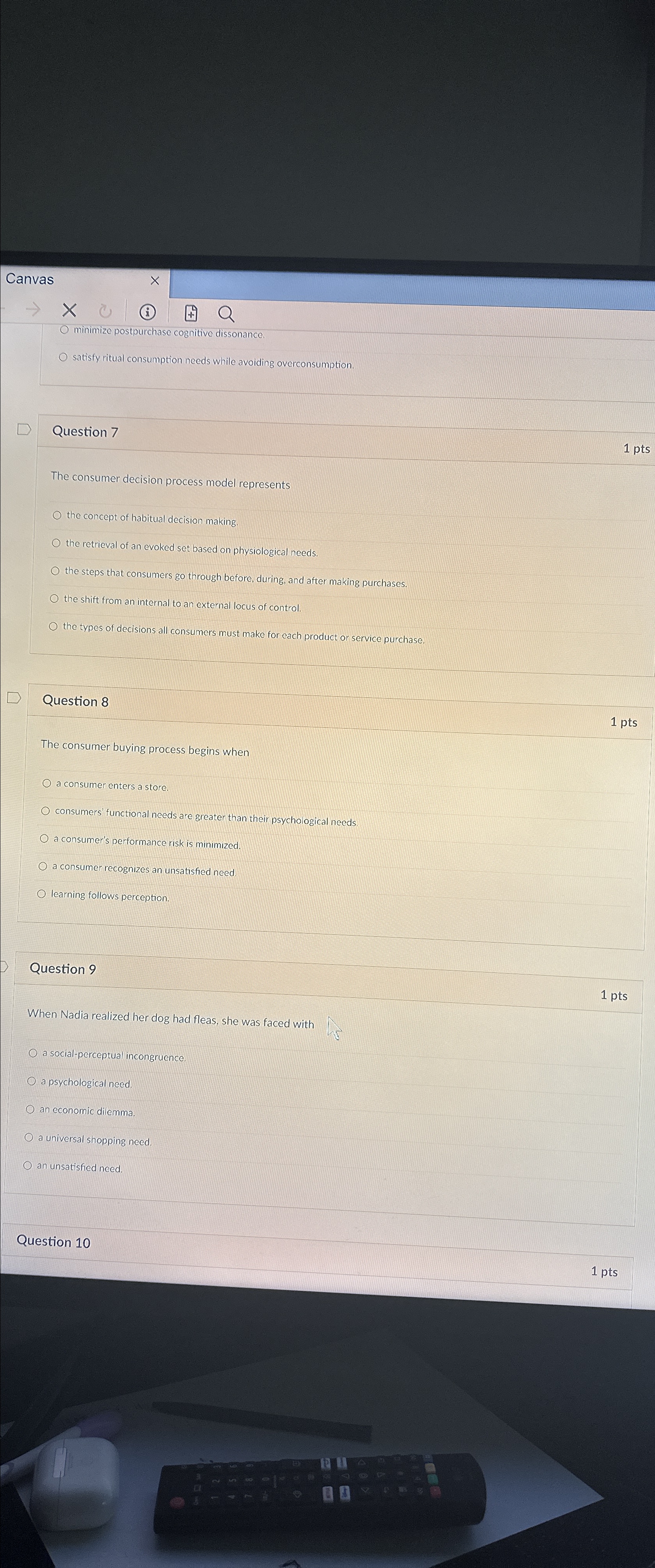  Canvas satisfy ritual consumption needs while avoiding overconsumption Question 7 1pts