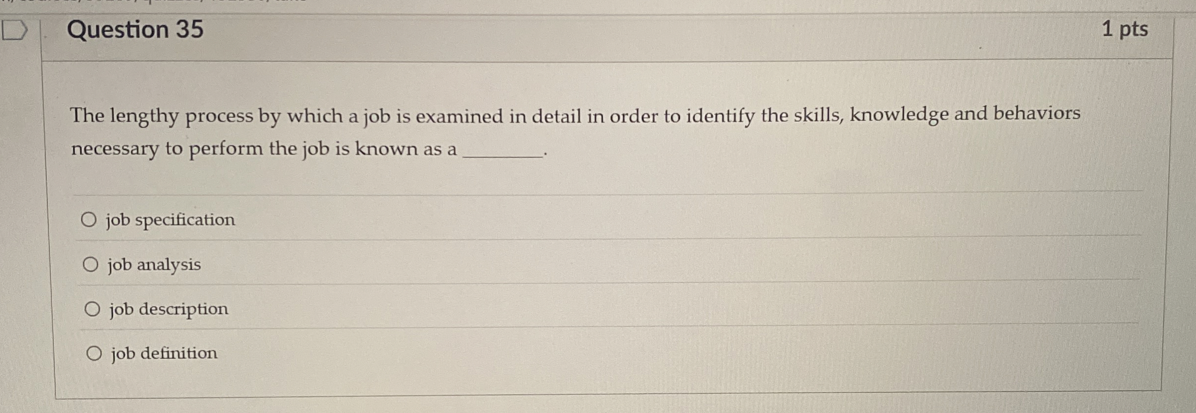  Question 35 The lengthy process by which a job is examined