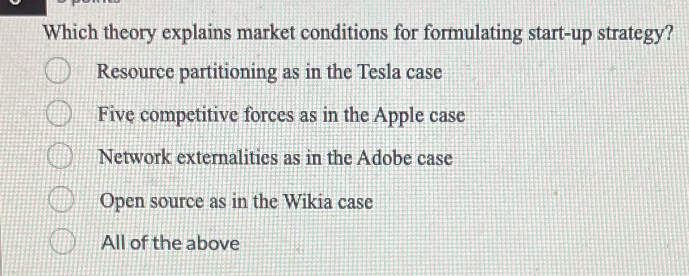  Which theory explains market conditions for formulating start-up strategy? Resource partitioning