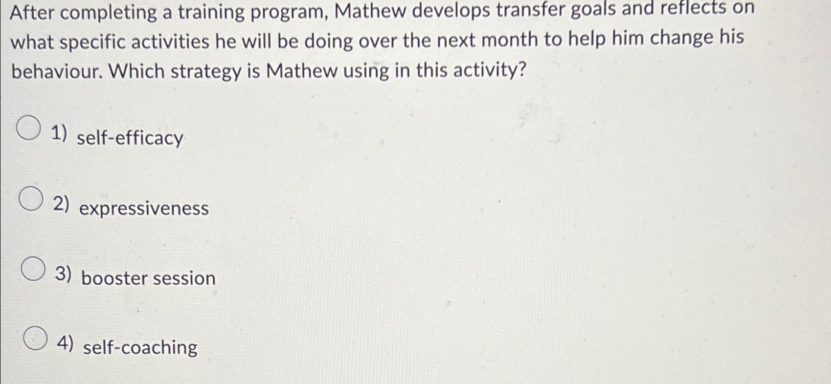  After completing a training program, Mathew develops transfer goals and reflects