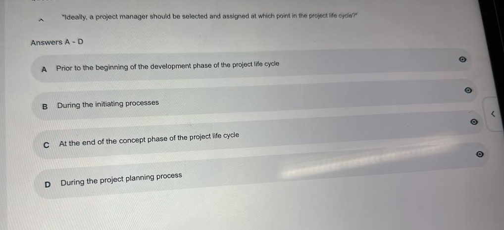  "Ideally, a project manager should be selected and assigned at which