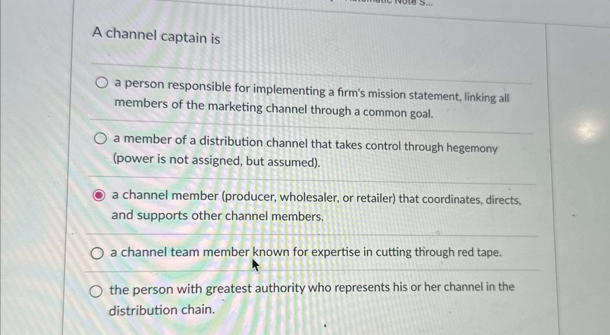  A channel captain is a person responsible for implementing a firm's