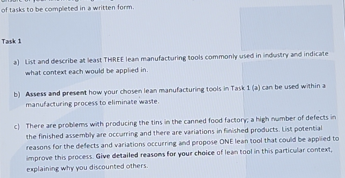  of tasks to be completed in a written form. Task 1