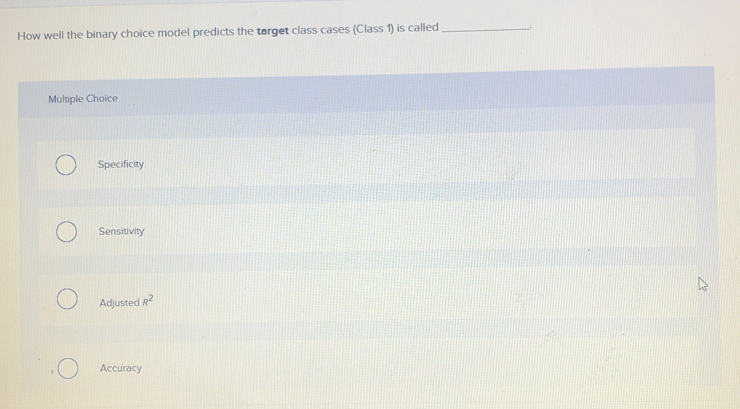  How well the binary choice model predicts the target class cases