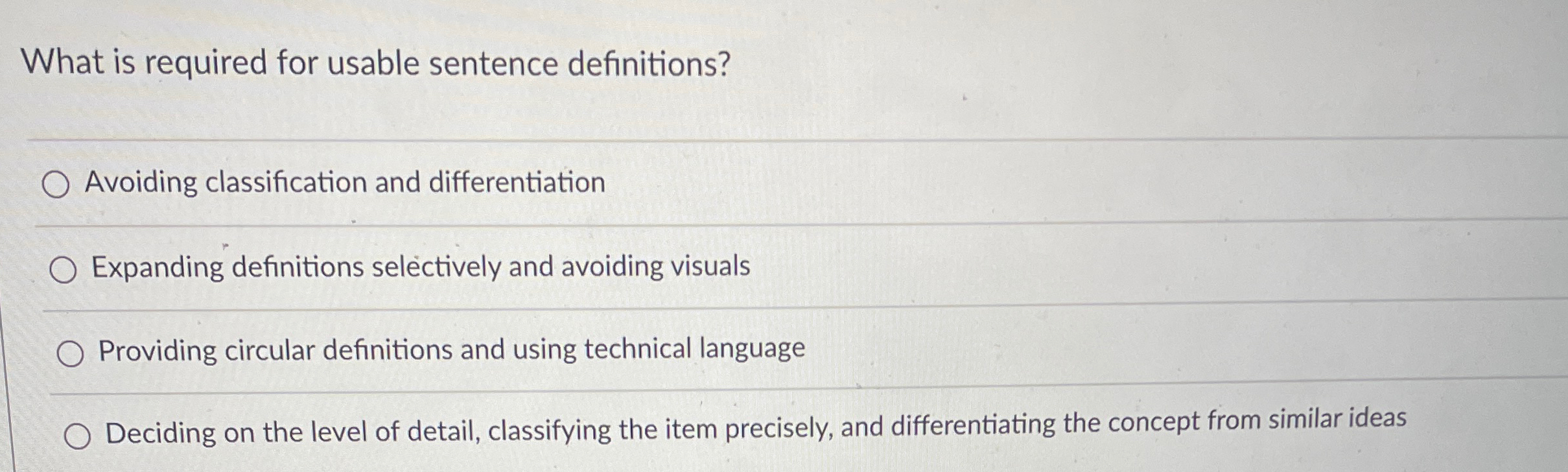  What is required for usable sentence definitions? Avoiding classification and differentiation