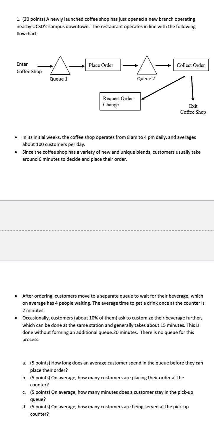  (20 points) A newly launched coffee shop has just opened a