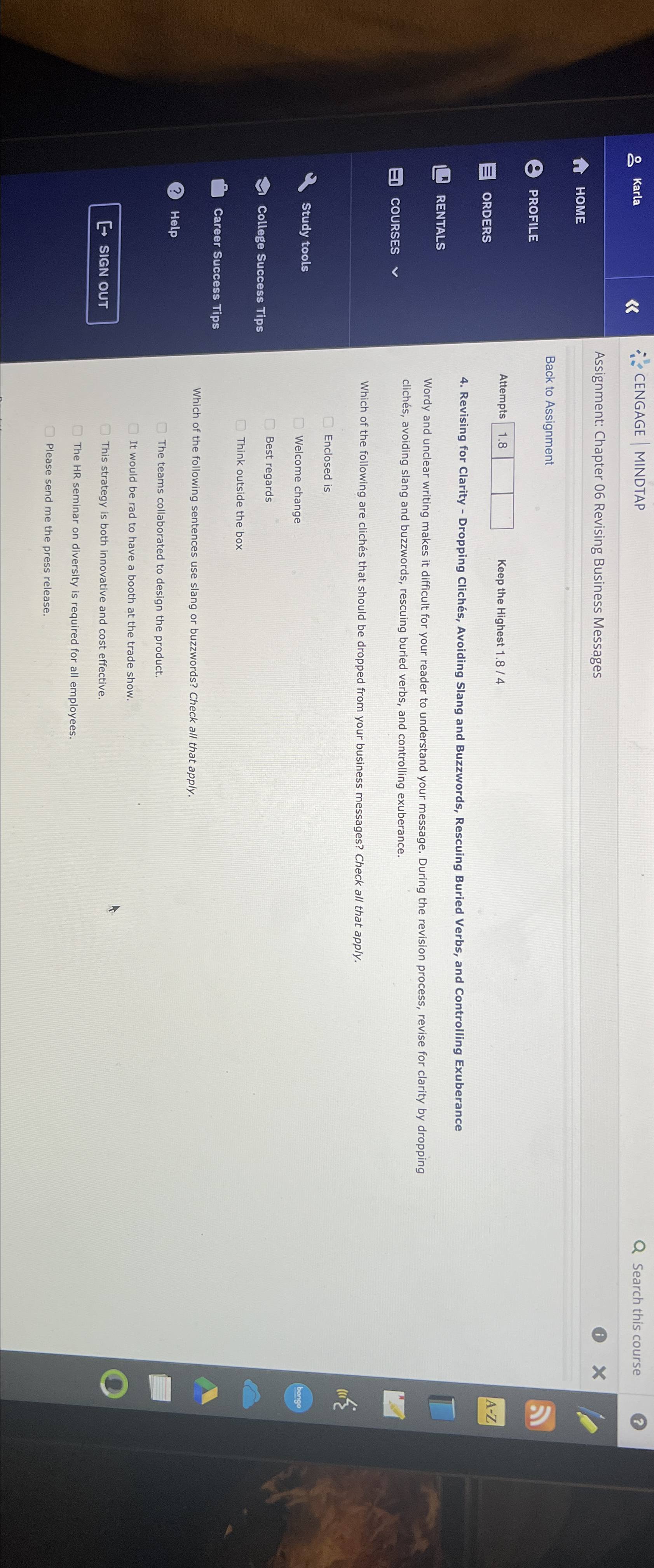  :. CENGAGE | MINDTAP Assignment: Chapter 06 Revising Business Messages HOME