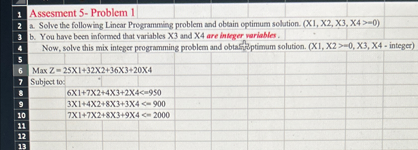  1 Assesment 5-Problem 1 2 a. Solve the following Linear Programming