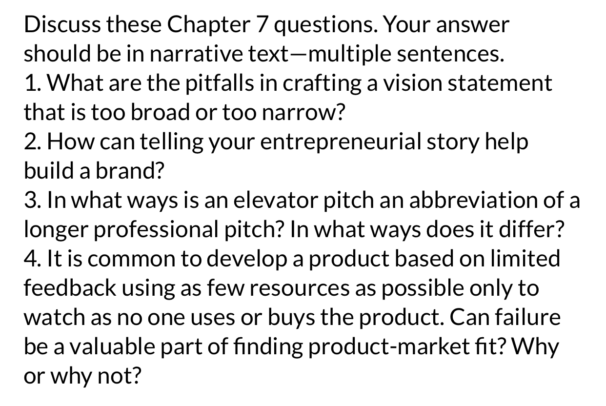  Discuss these Chapter 7 questions. Your answer should be in narrative
