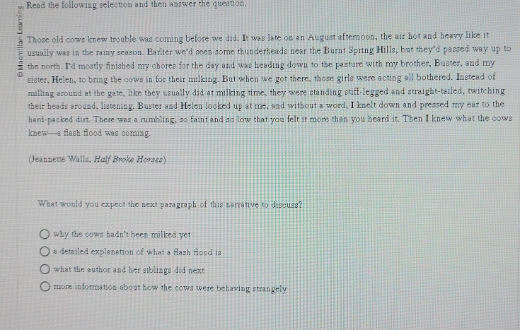  Read the following selection and then answer the question. Those old