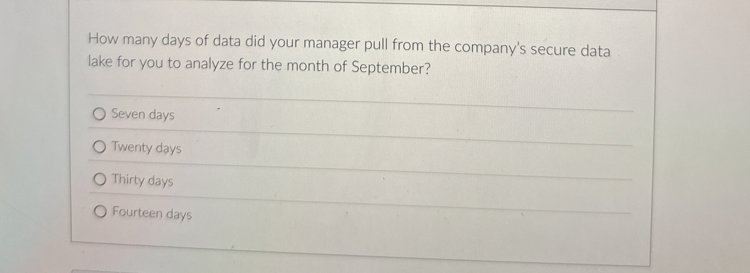  How many days of data did your manager pull from the