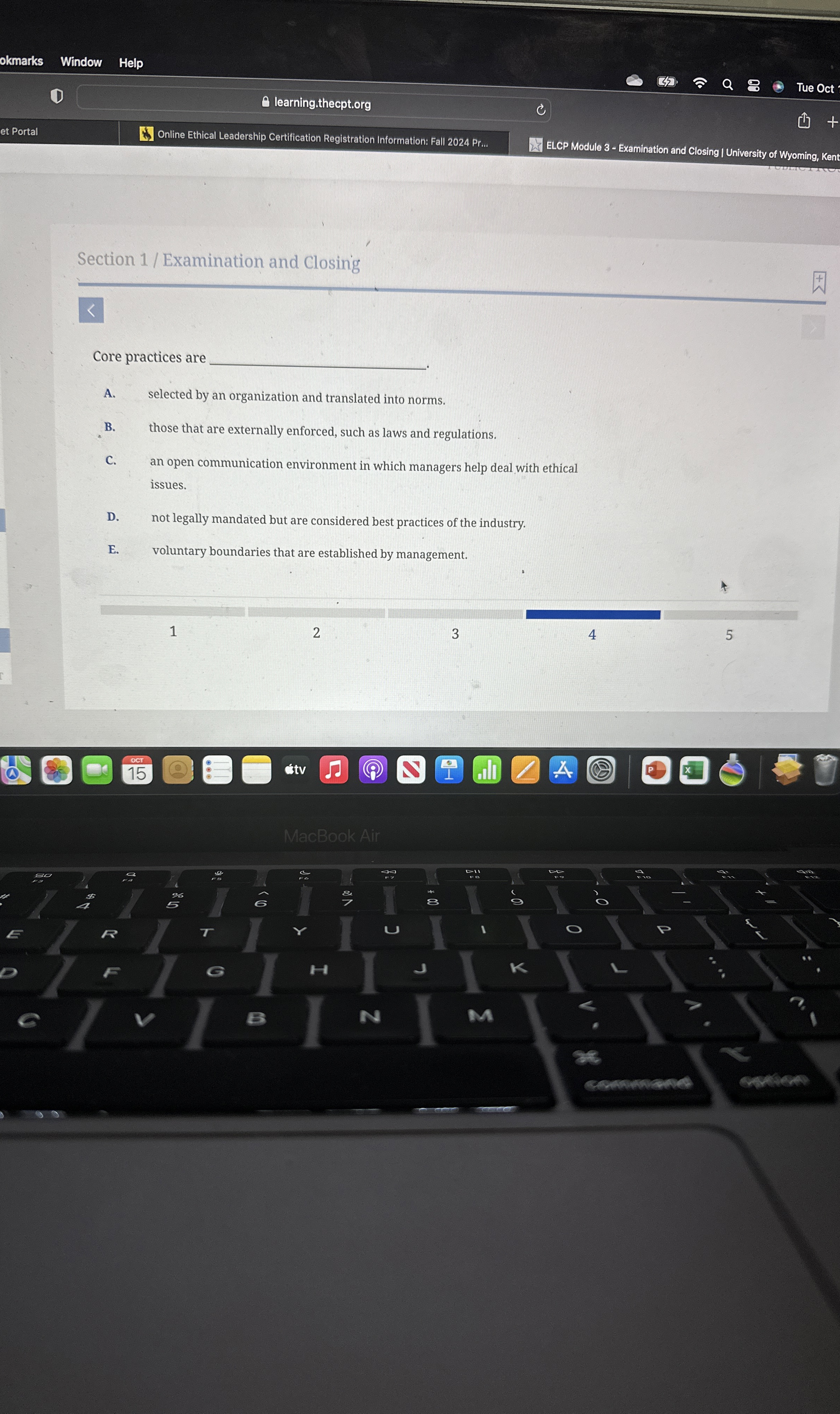  okmarks Window Help (1) learning.thecpt.org et Porta Online Ethical Leadership Certification
