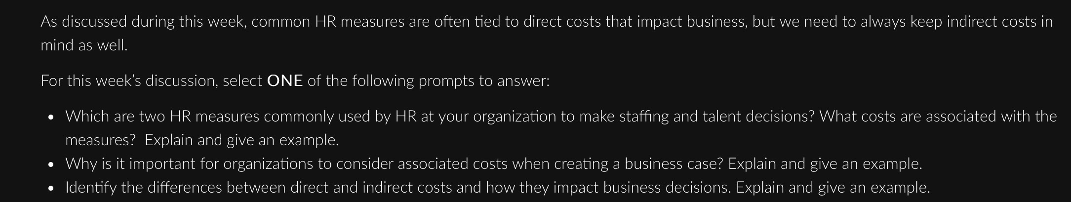  As discussed during this week, common HR measures are often tied