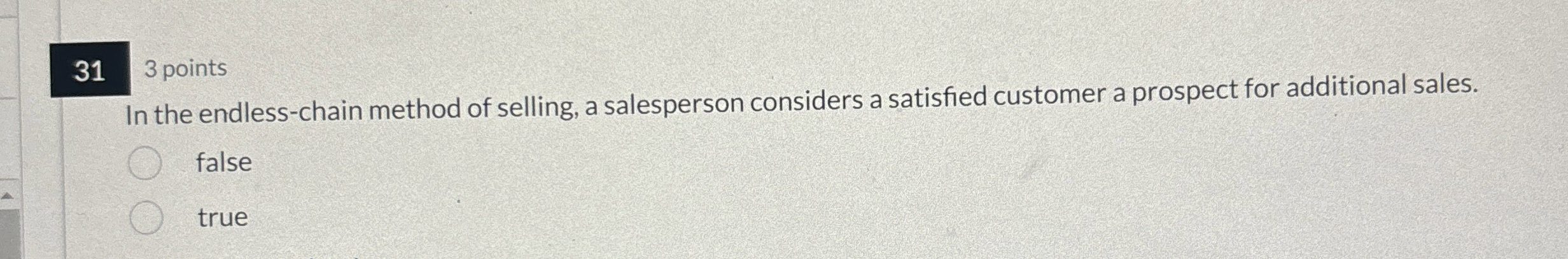  313 points In the endless-chain method of selling, a salesperson considers