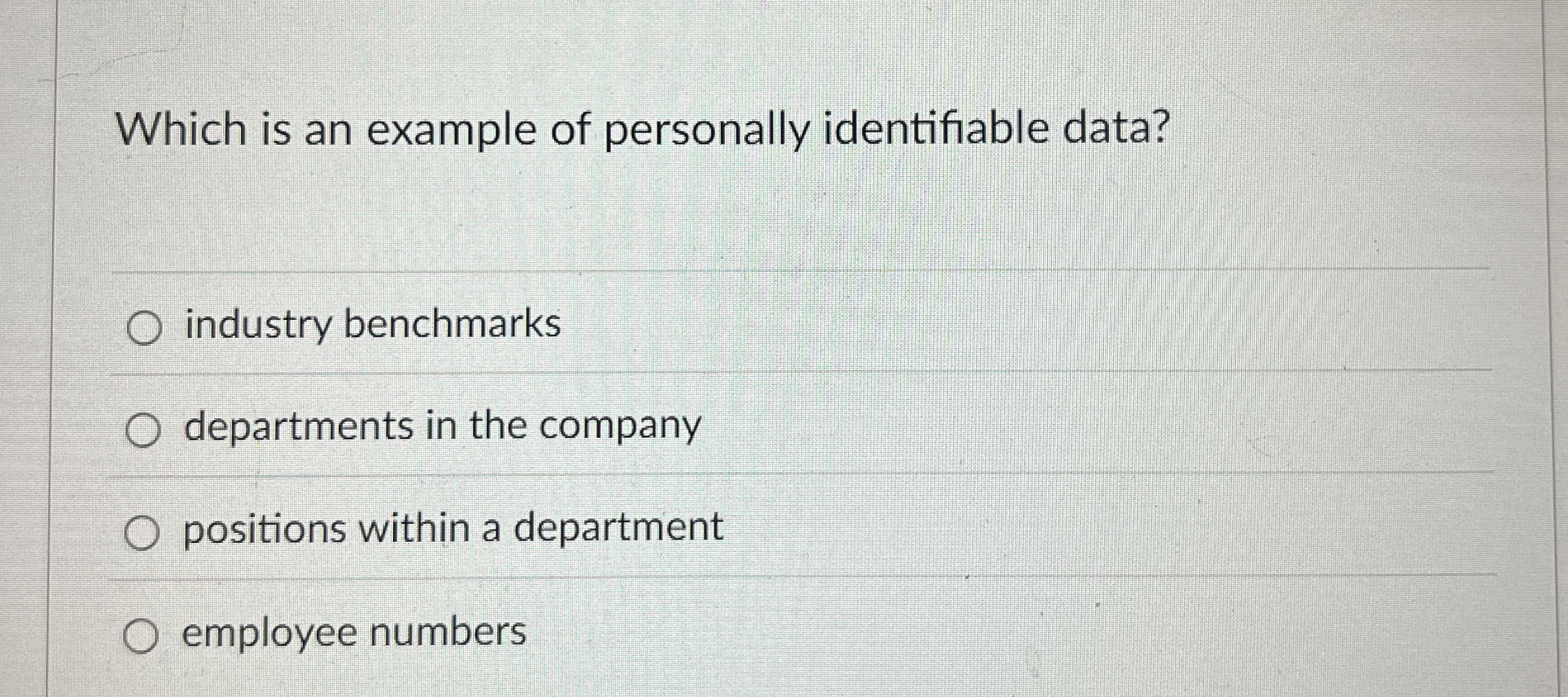  Which is an example of personally identifiable data? industry benchmarks departments