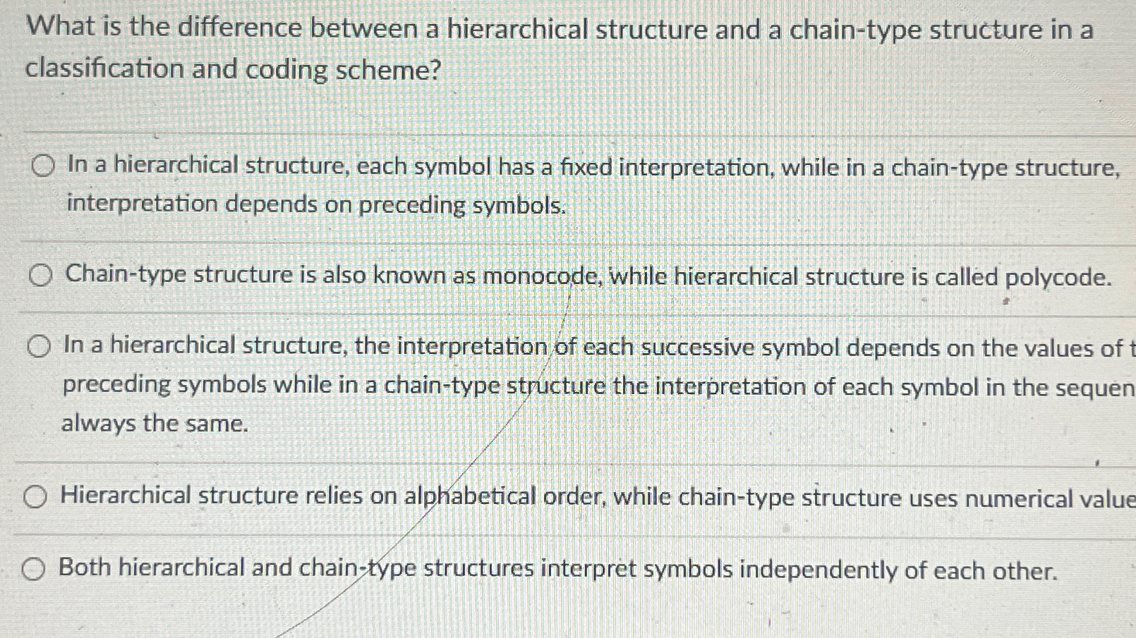  What is the difference between a hierarchical structure and a chain-type