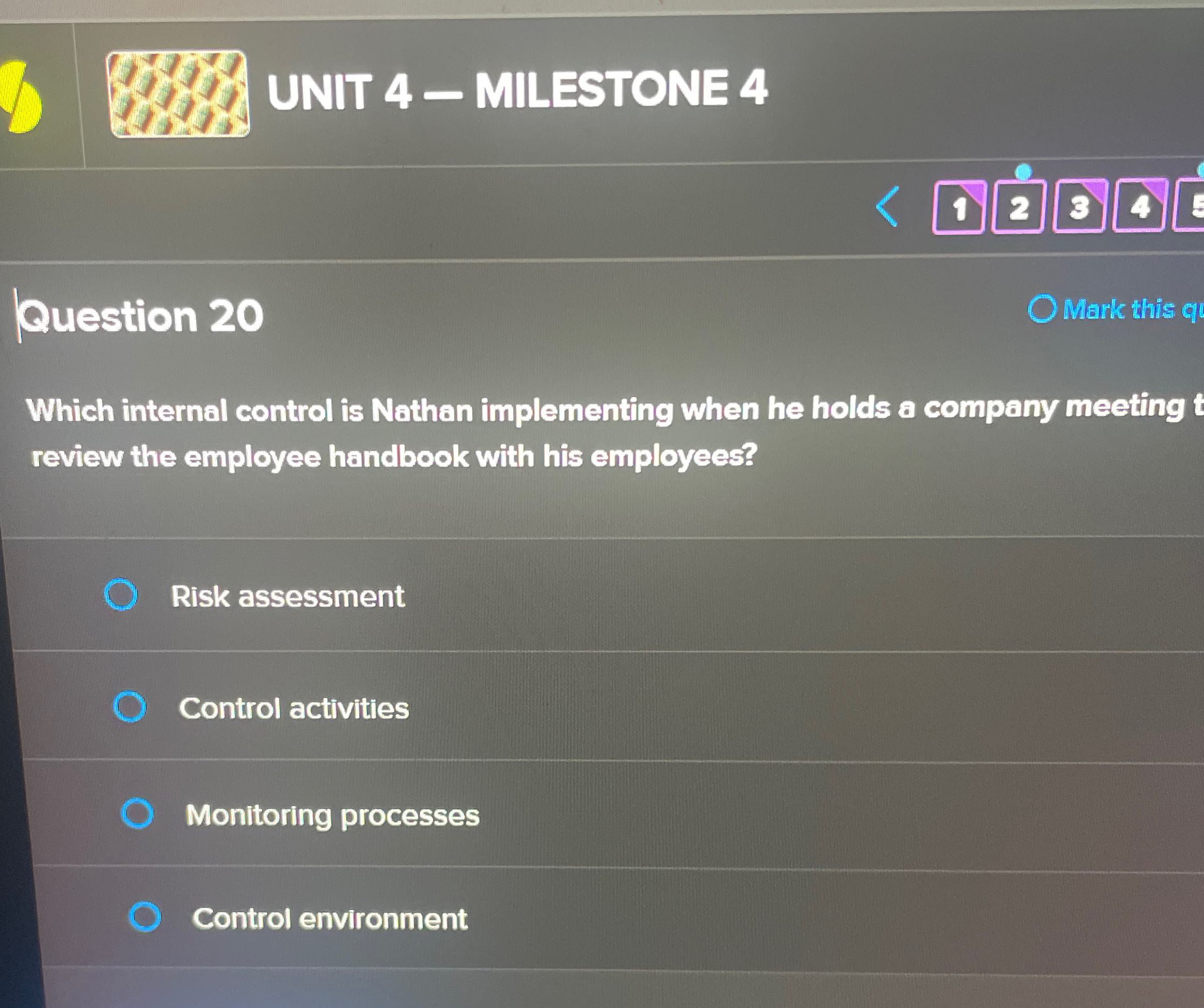  63 UNIT 4- MILESTONE 4 Question 20 Mark this al Which