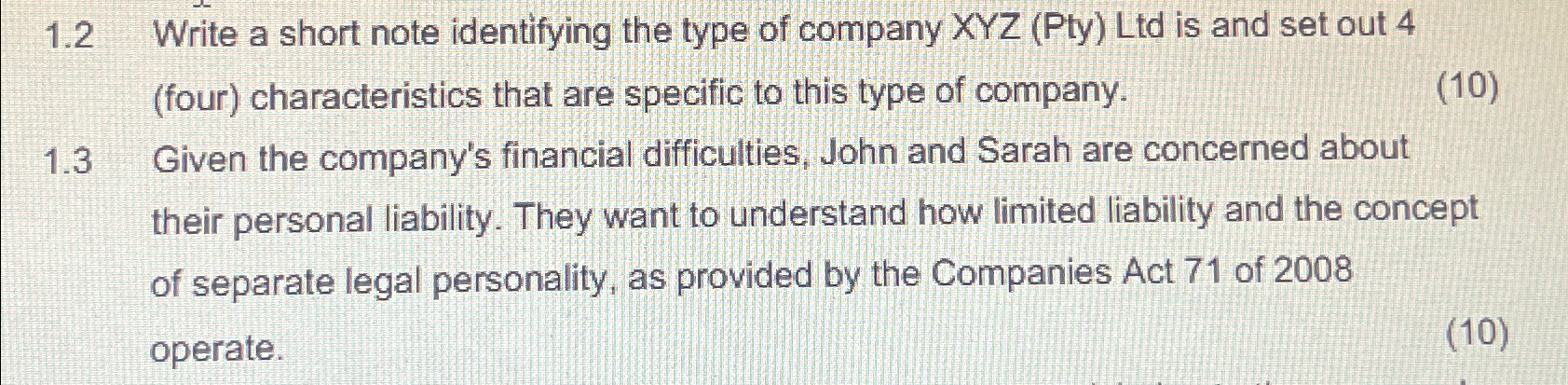  1.2 Write a short note identifying the type of company XYZ