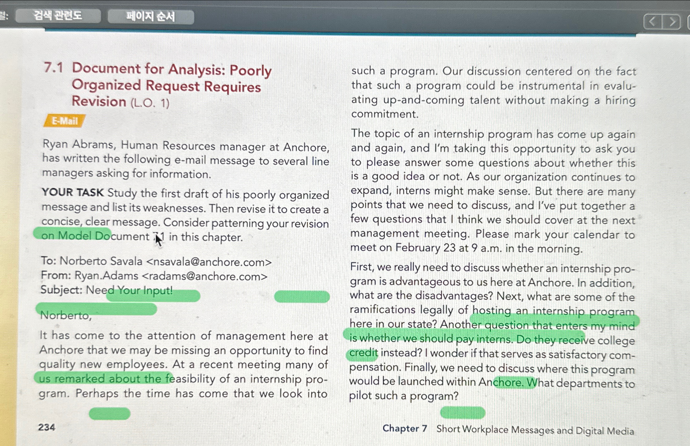  7.1 Document for Analysis: Poorly Organized Request Requires Revision (L.O.1) E-Mail