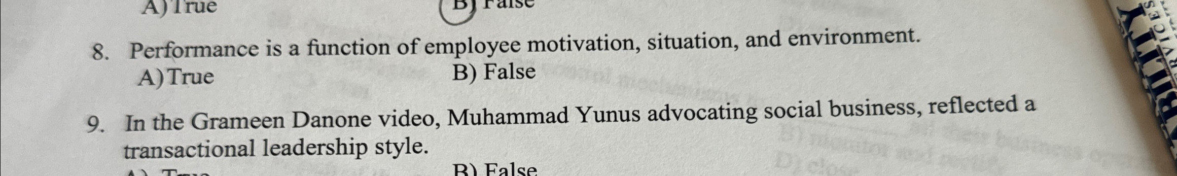  A) True B) FalsE In the Grameen Danone video, Muhammad Yunus