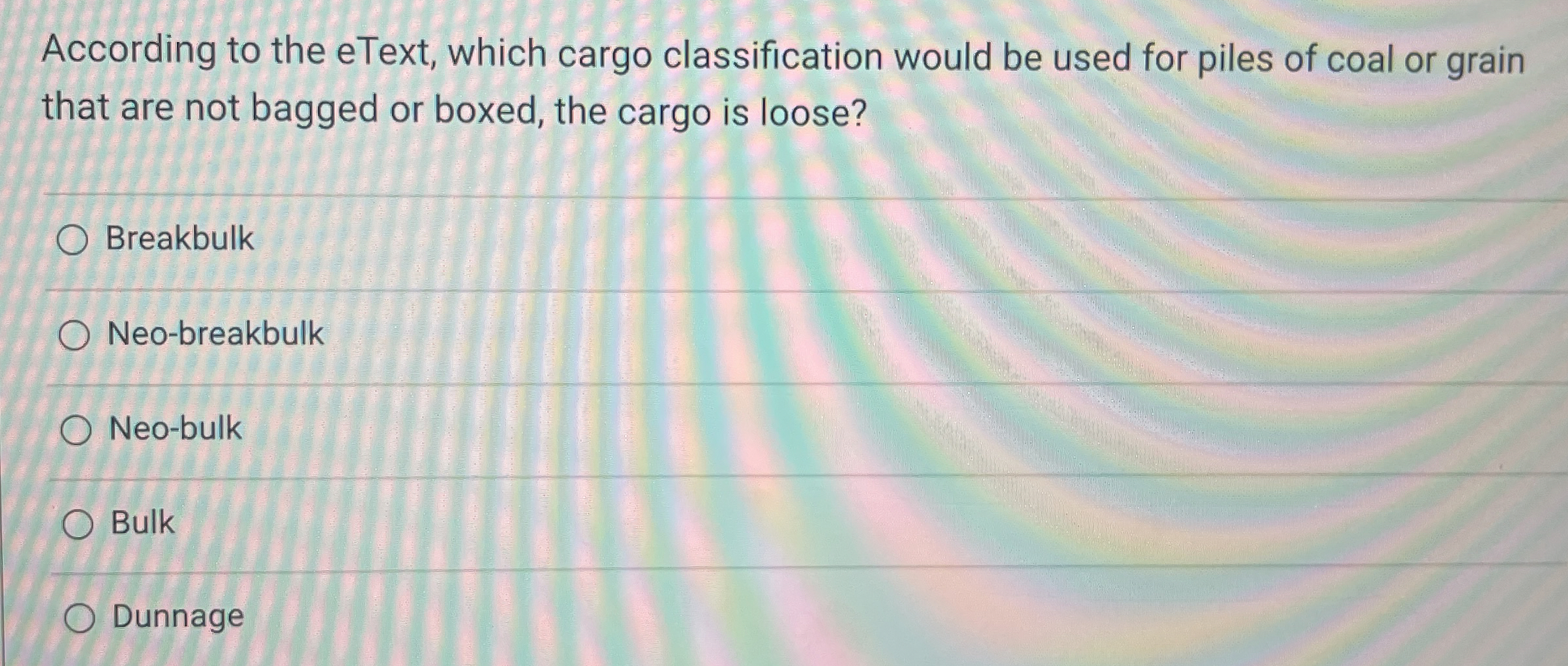  According to the eText, which cargo classification would be used for