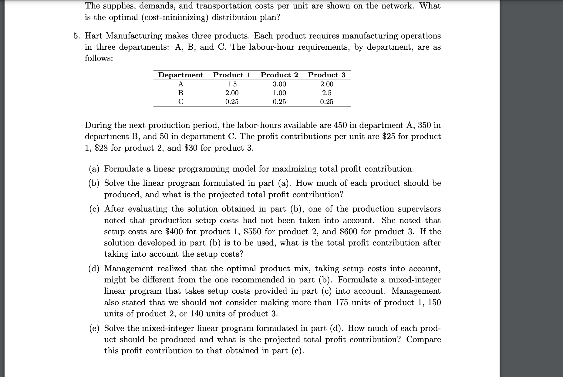  NEED HELP WITH B AND E!! The supplies, demands, and transportation