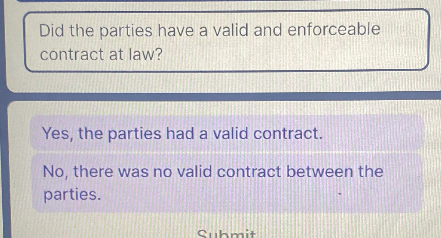  Did the parties have a valid and enforceable contract at law?