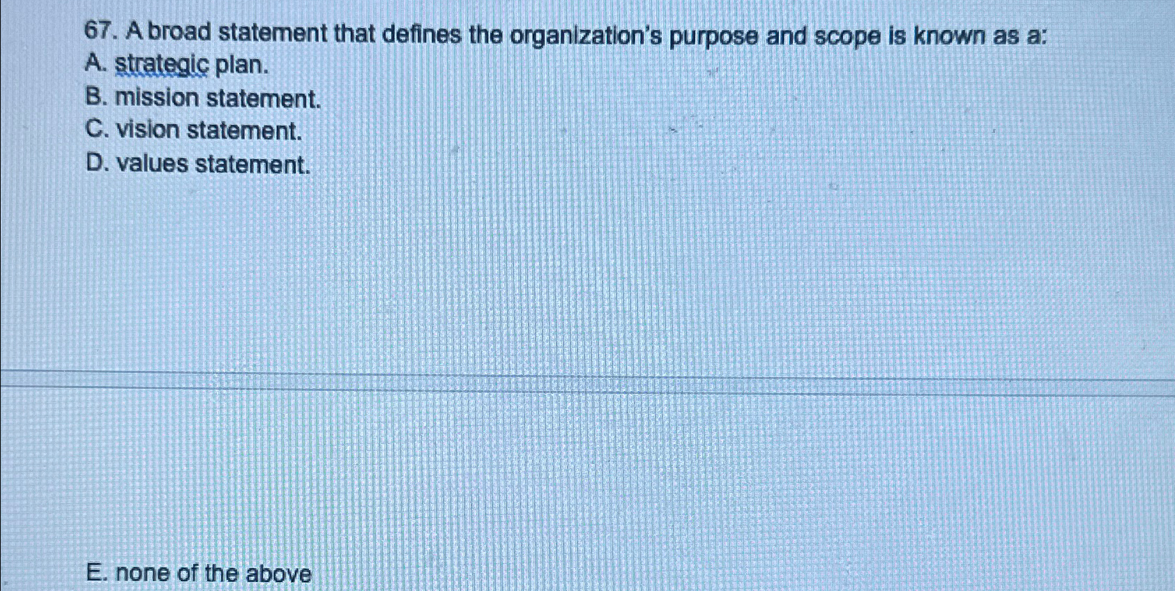  A broad statement that defines the organization's purpose and scope is