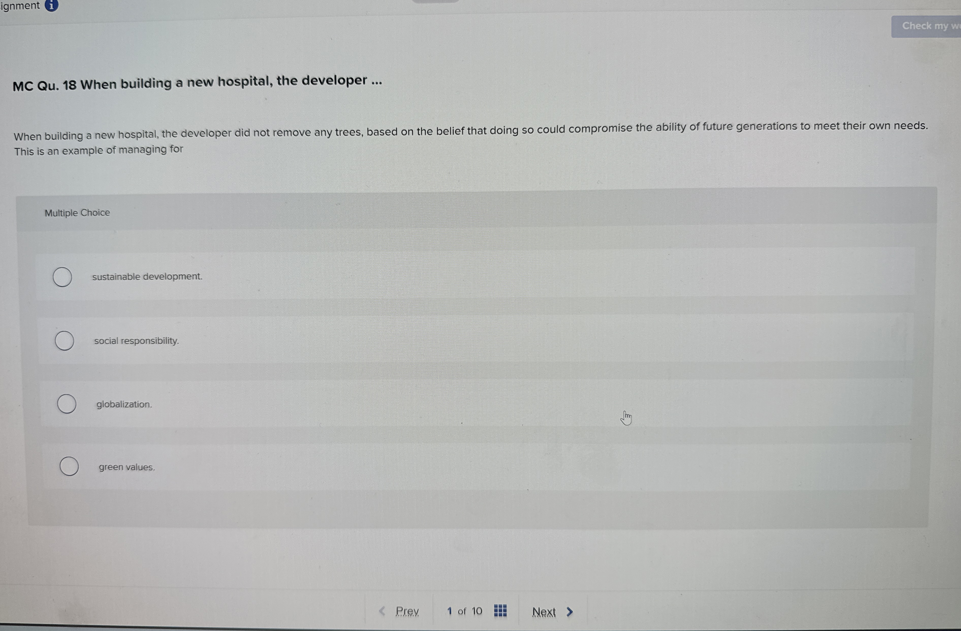  ignment ( MC Qu.18 When building a new hospital, the developer