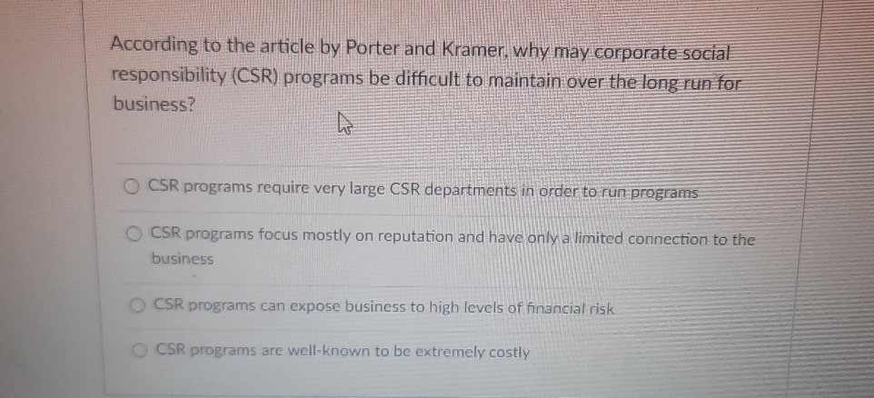  According to the article by Porter and Kramer, why may corporate