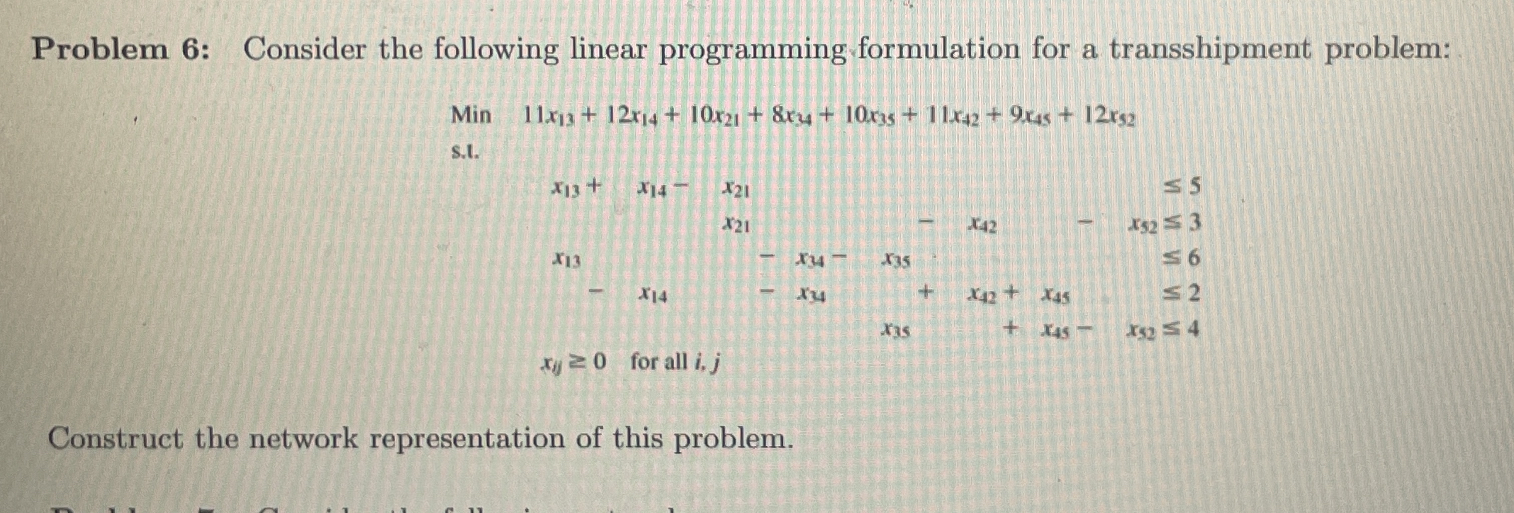  Problem 6: Consider the following linear programming formulation for a transshipment