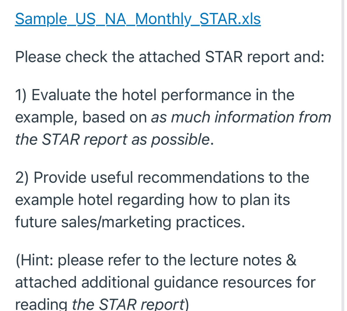  Sample_US_NA_Monthly_STAR.xls Please check the attached STAR report and: Evaluate the hotel