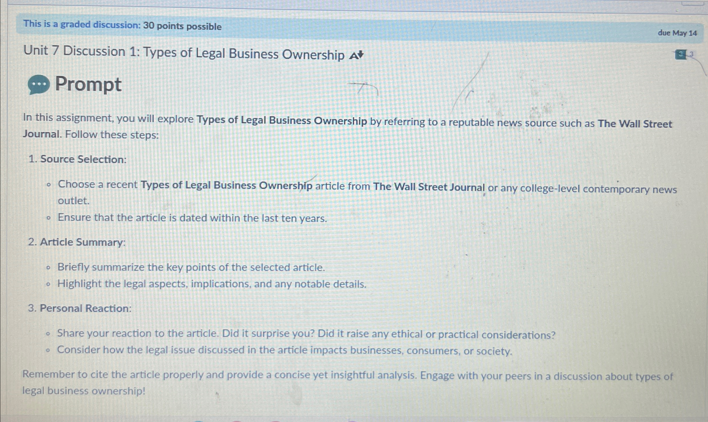  This is a graded discussion: 30 points possible due May 14