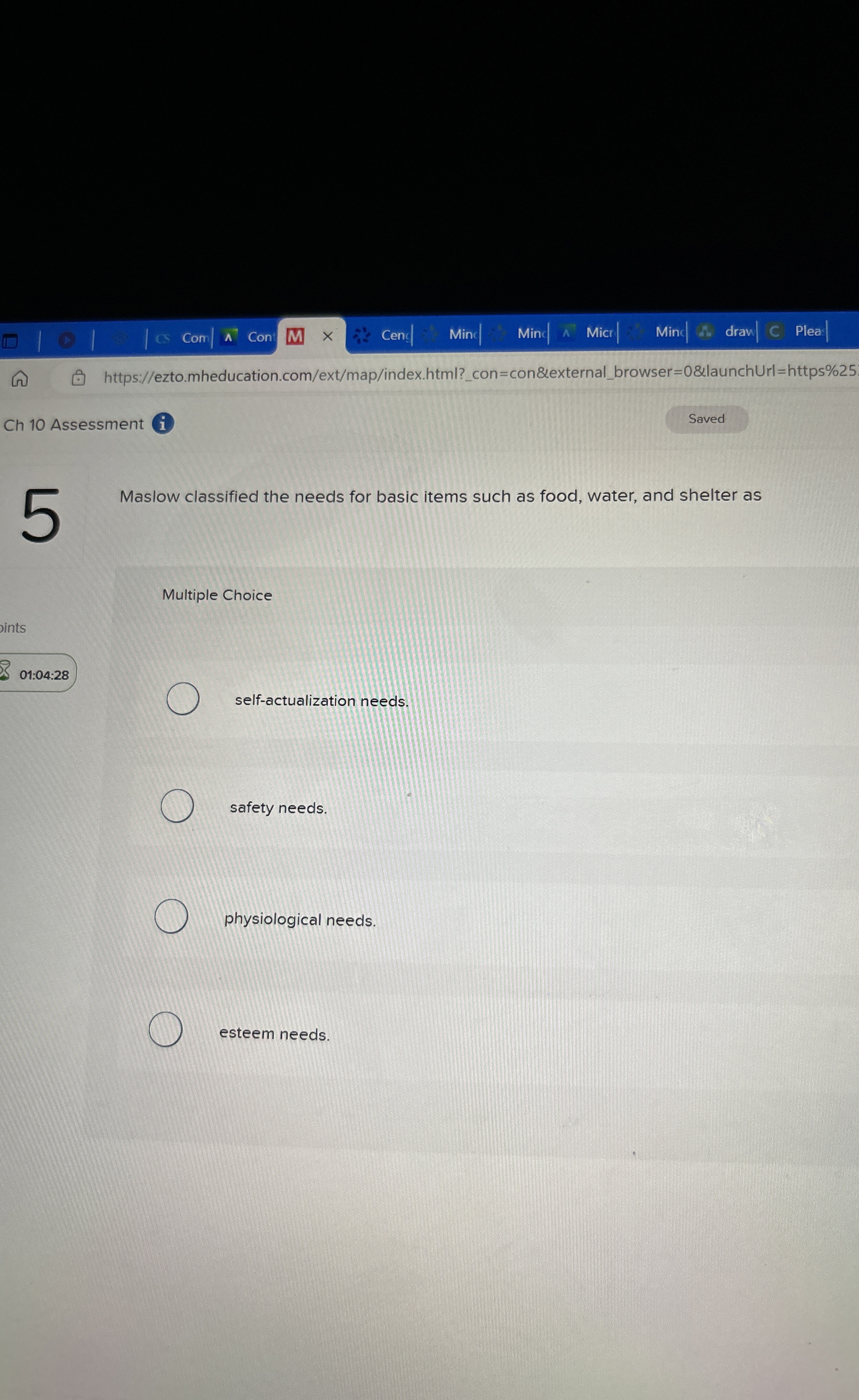  Maslow classified the needs for basic items such as food, water,