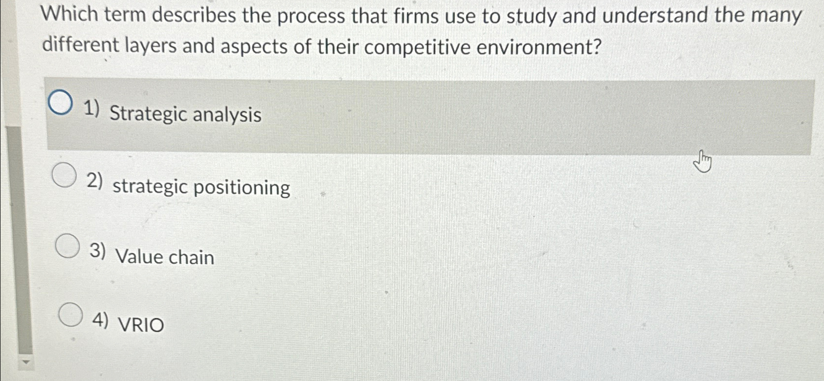  Which term describes the process that firms use to study and