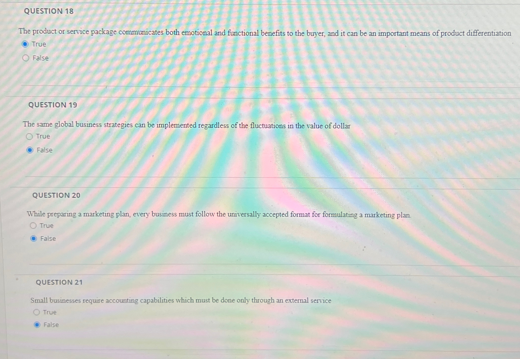  QUESTION 18 The product or service package communicates both emotional and