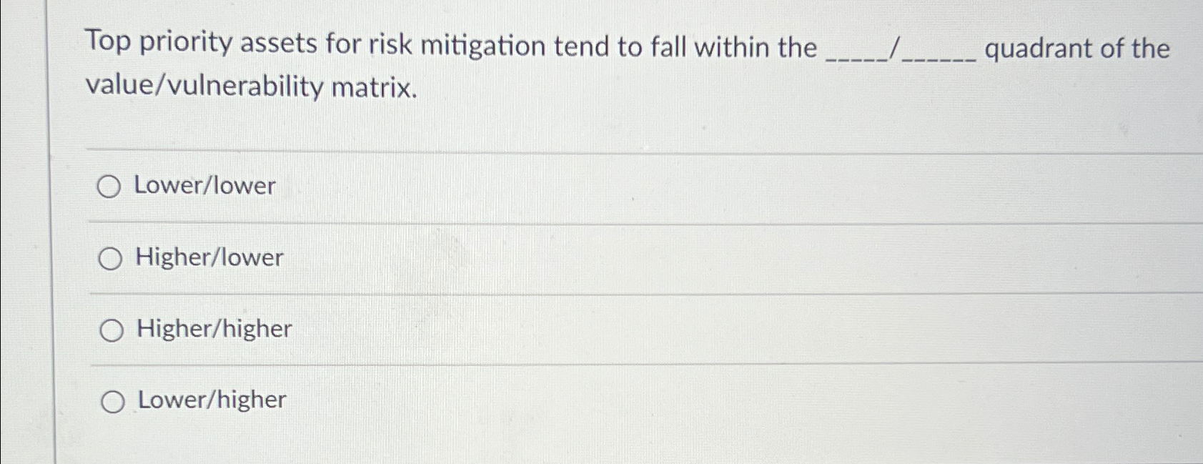  Top priority assets for risk mitigation tend to fall within the
