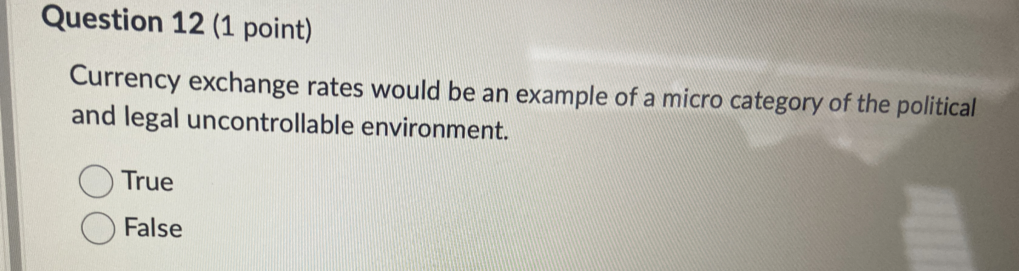  Question 12(1 point) Currency exchange rates would be an example of