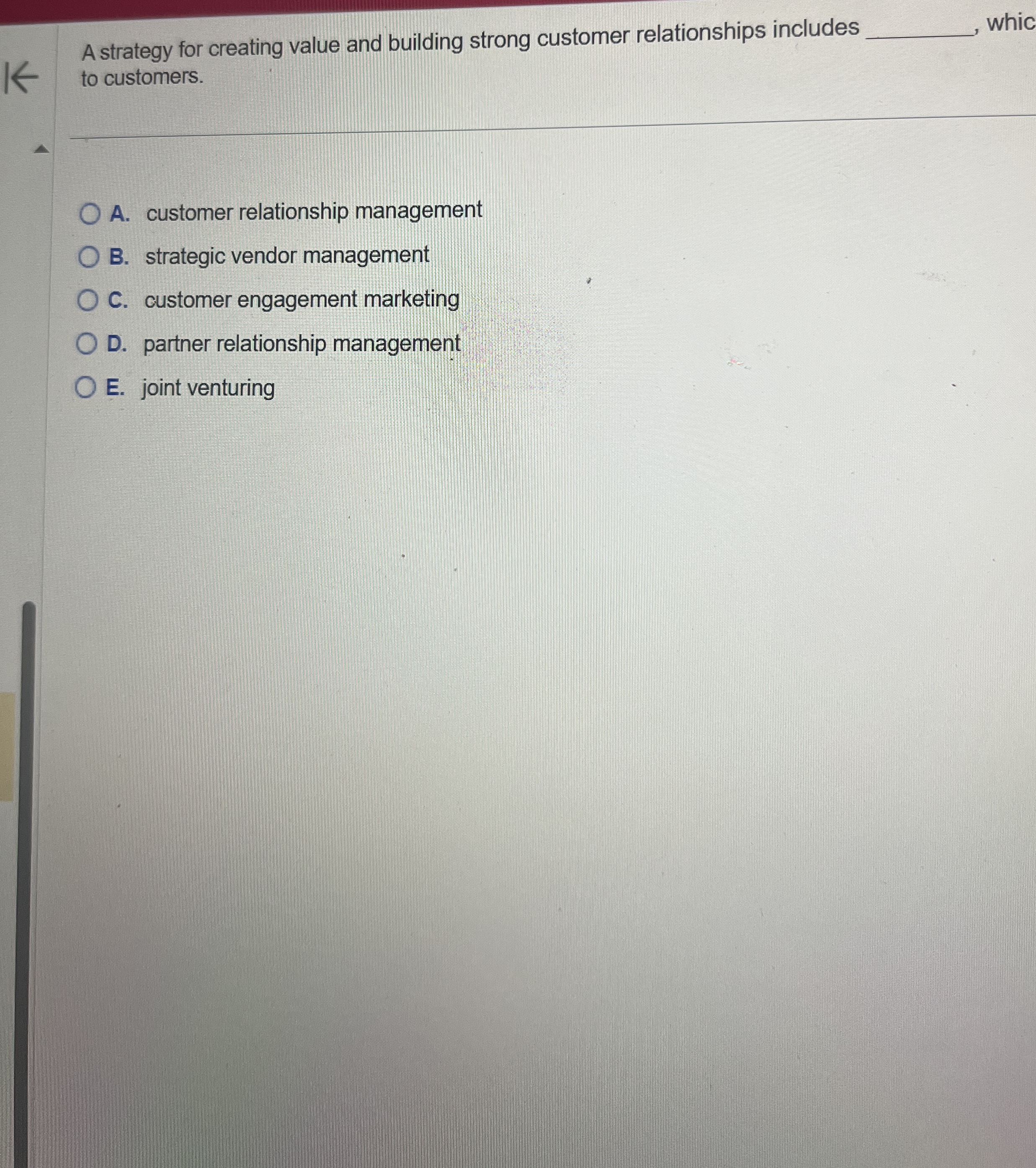  A strategy for creating value and building strong customer relationships includes