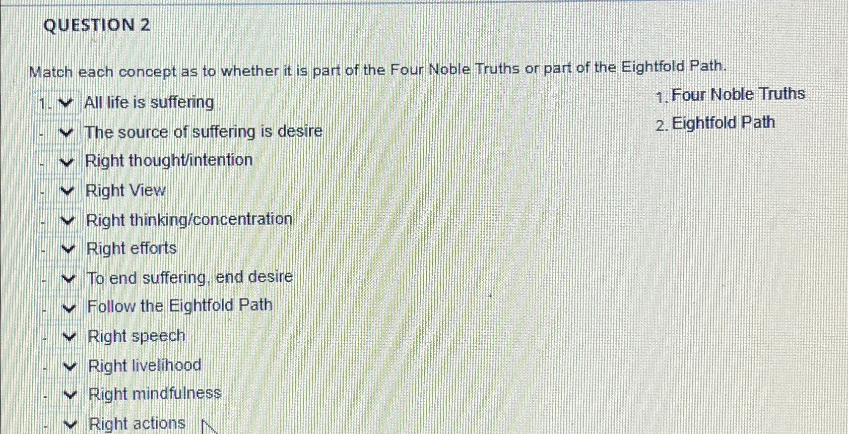  QUESTION 2 Match each concept as to whether it is part