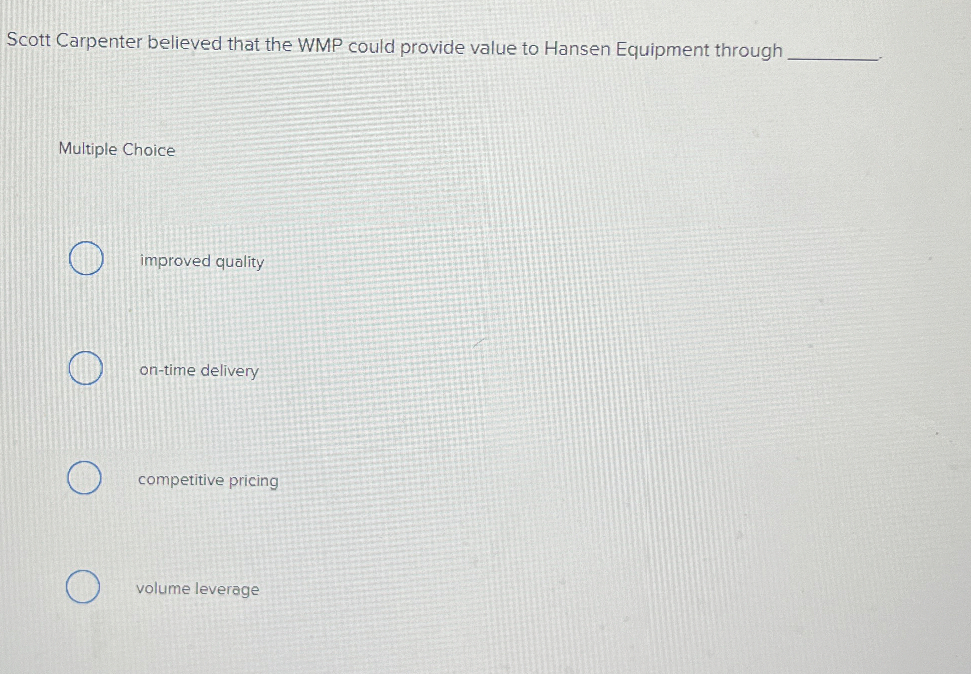  Scott Carpenter believed that the WMP could provide value to Hansen