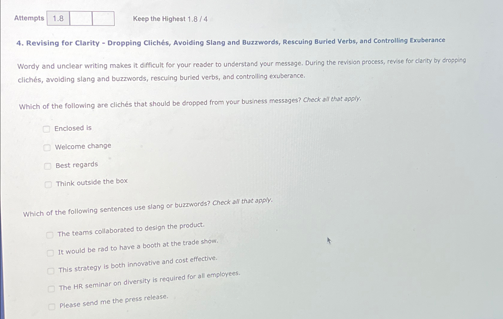  Attempts 1.8 Keep the Highest 1.84 4. Revising for Clarity -