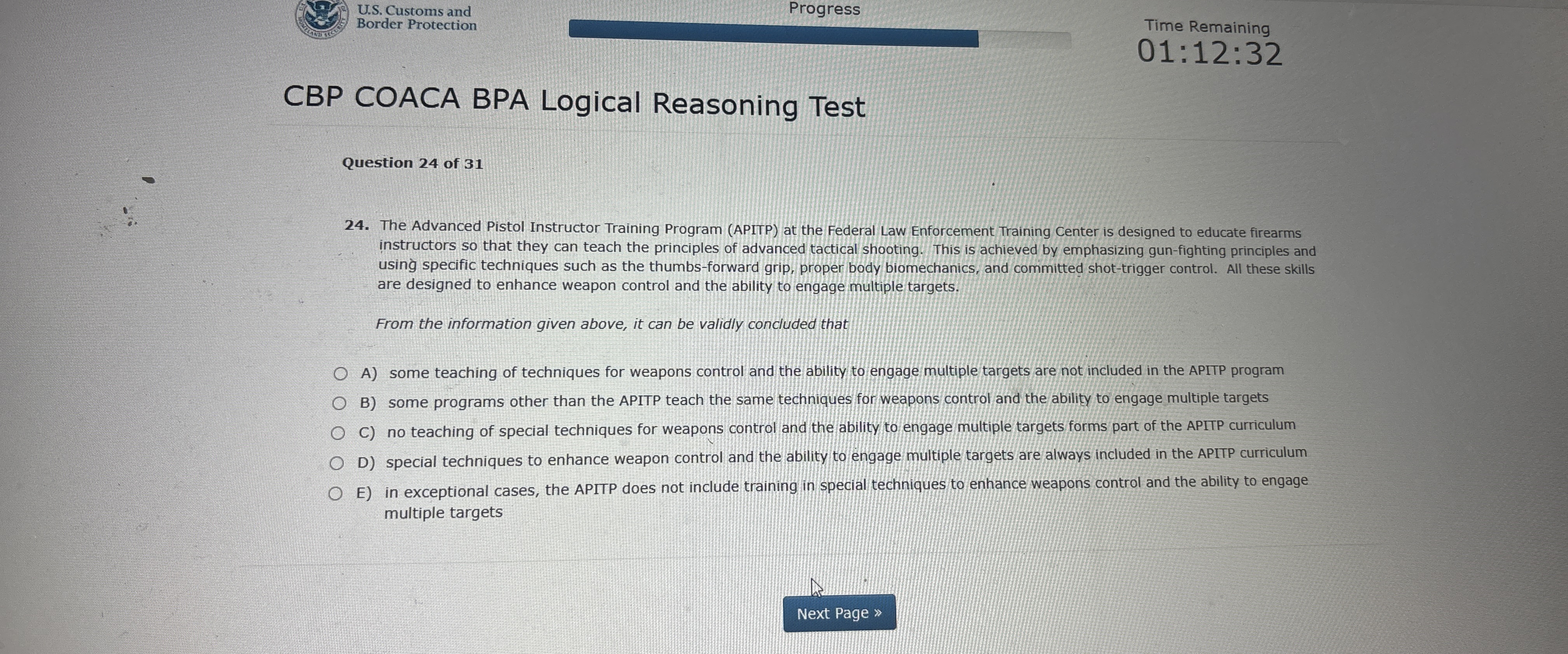  U.S. Customs and Border Protection Progress Time Remaining 01:12:32 CBP COACA