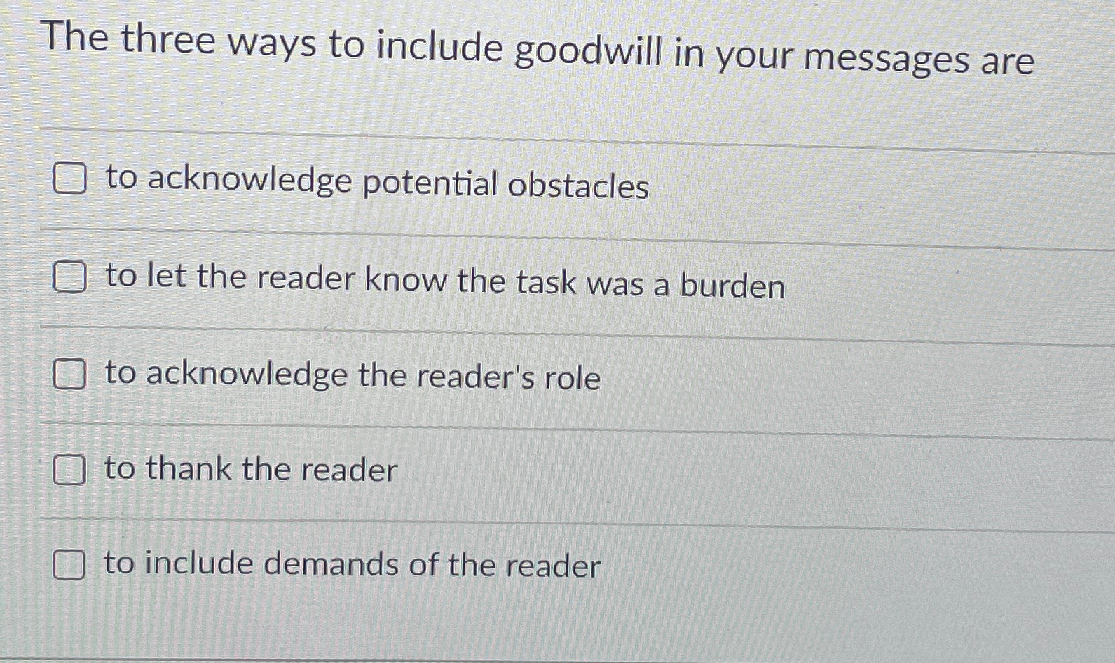  The three ways to include goodwill in your messages are to