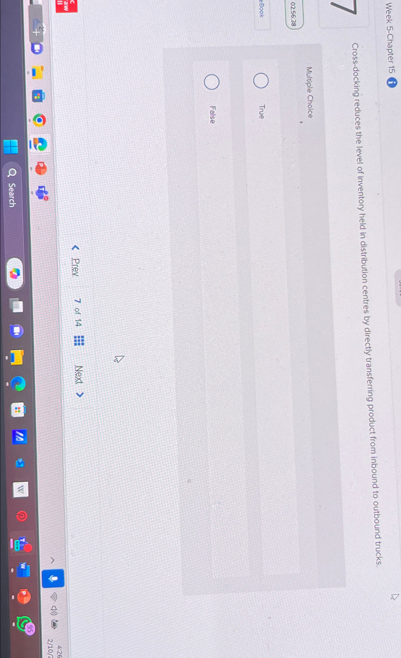  Week 5-Chapter 15 Cross-docking reduces the level of inventory held in