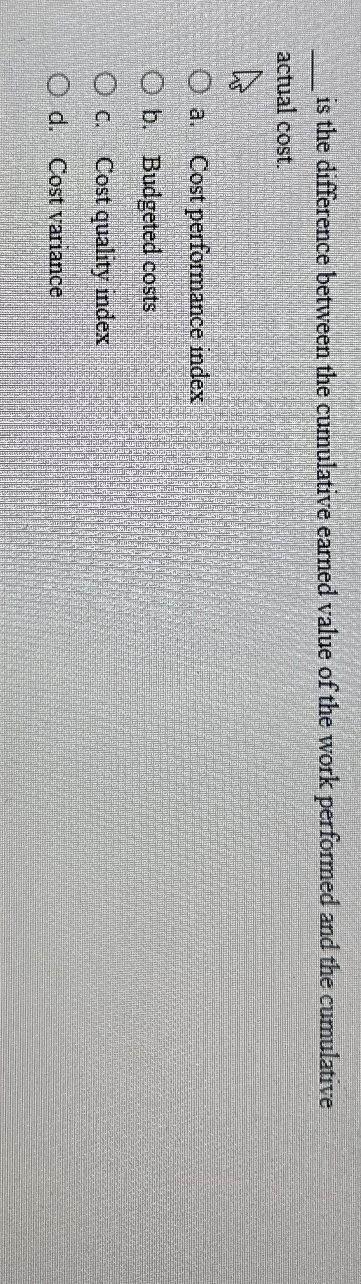  q, is the difference between the cumulative earned value of the