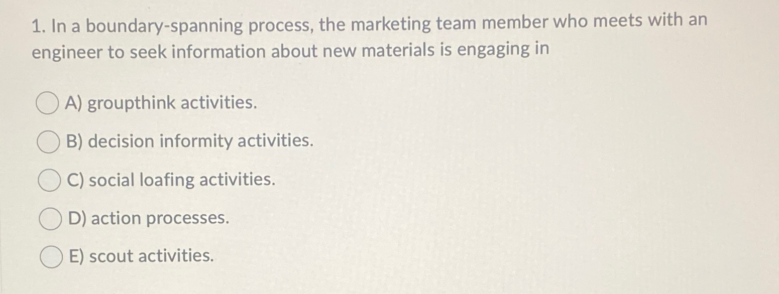  In a boundary-spanning process, the marketing team member who meets with