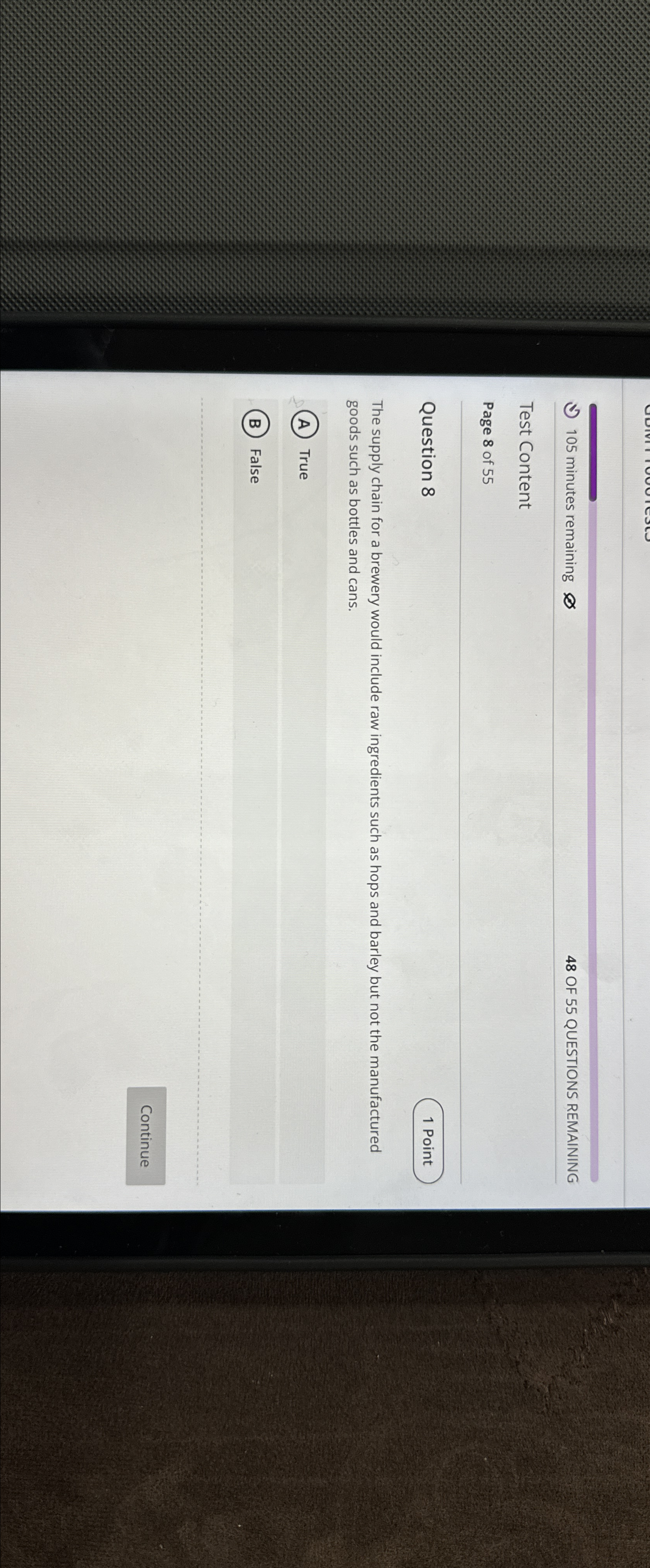  (1)105 minutes remaining O? 48 OF 55 QUESTIONS REMAINING Test Content